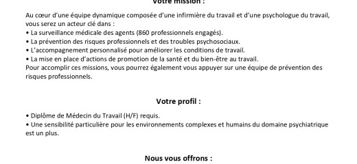 Recrutement : Médecin du Travail (H/F)